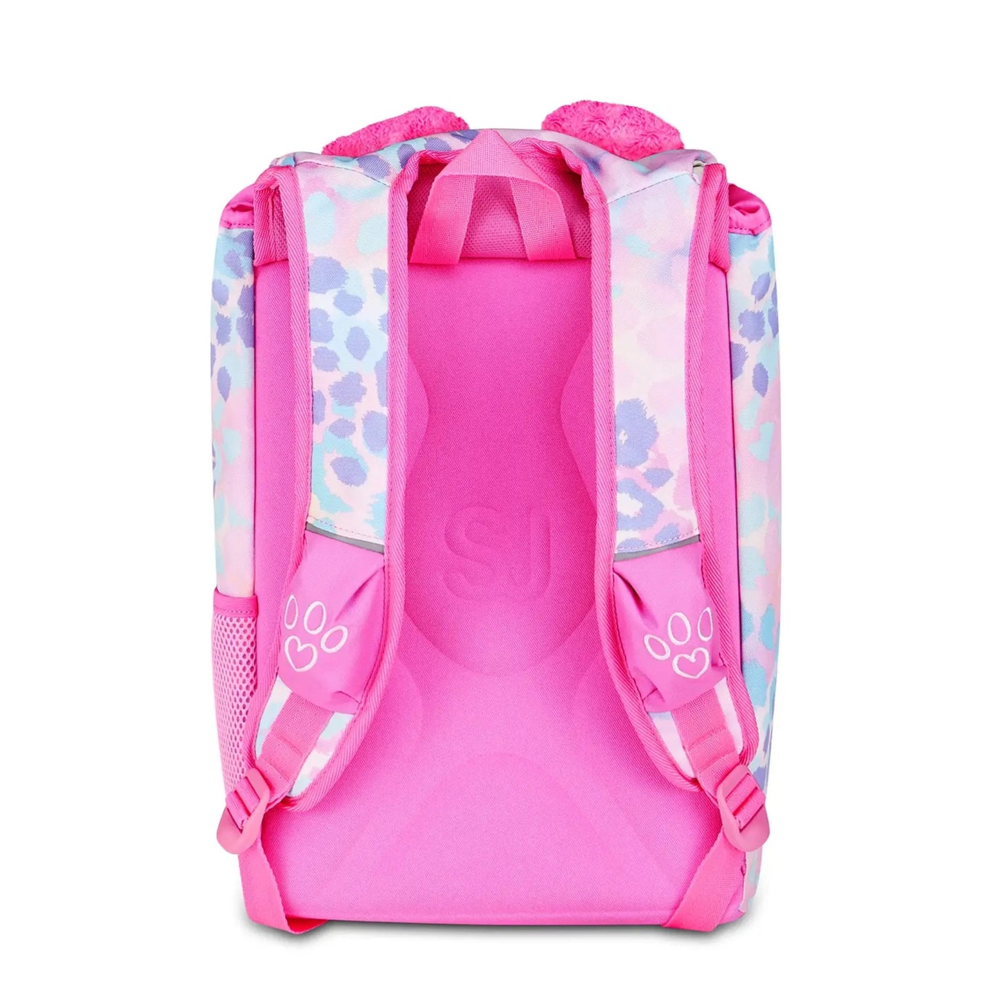 Zaino SJ Gang Estensibile Big Heart Buddy Girl con Cucciolo Leopardo e Orecchie Peluche Mobili Fantasia Leopard Pastello Rosa