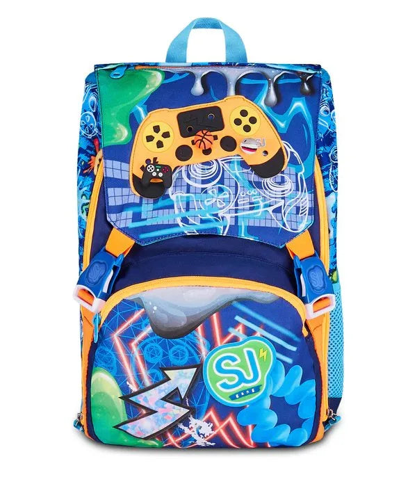 Zaino SJ Gang Estensibile Big Joyful Pins Boy con Controller 3D e Pins Riposizionabili Fantasia Gaming Blu