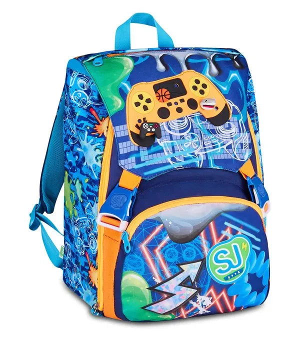 Zaino SJ Gang Estensibile Big Joyful Pins Boy con Controller 3D e Pins Riposizionabili Fantasia Gaming Blu