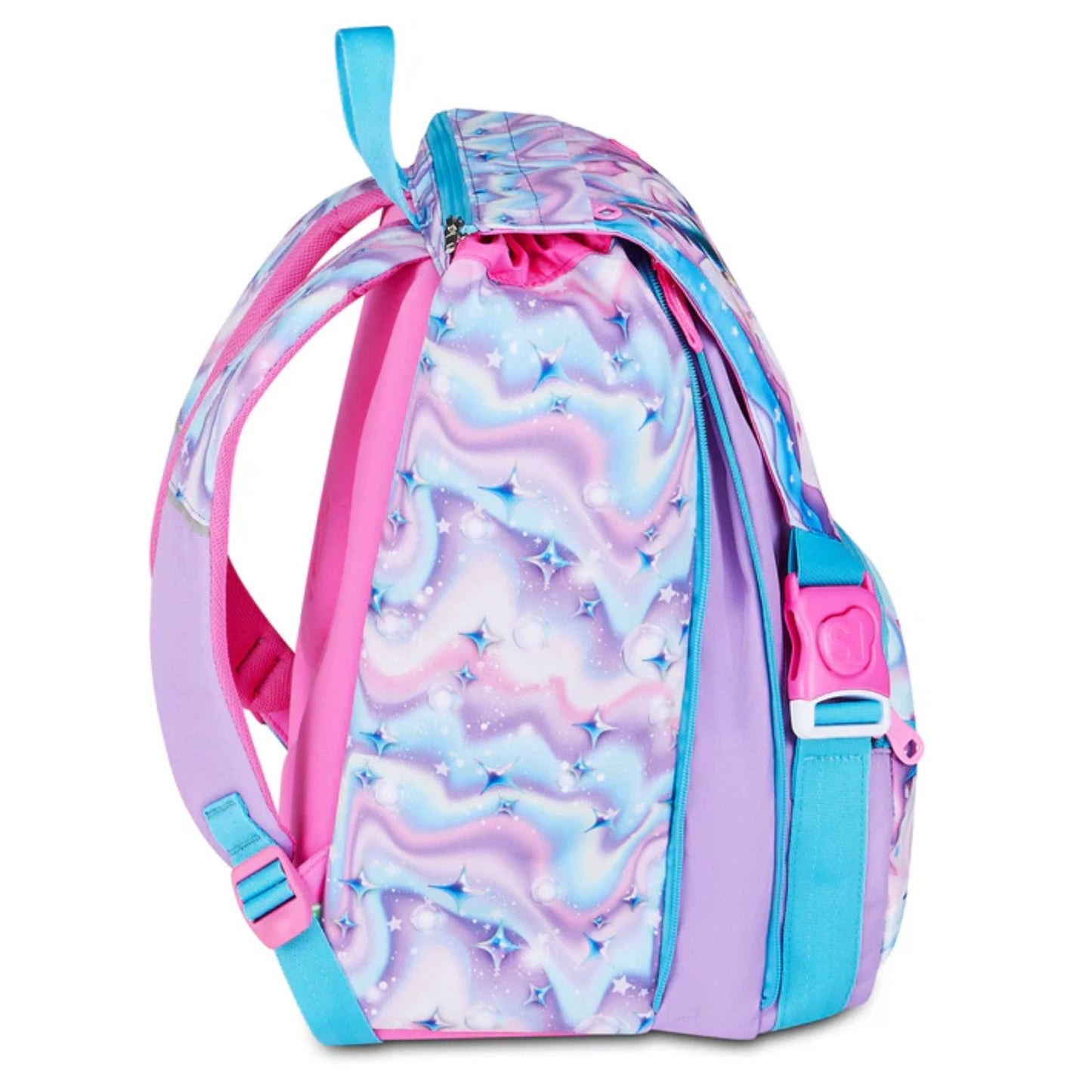 Zaino SJ Gang Estensibile Big LED Unicorn Girl con Occhi LED Unicorno Ricaricabili USB e Pattina Staccabile Fantasia Swirl Stelle Rosa Azzurro