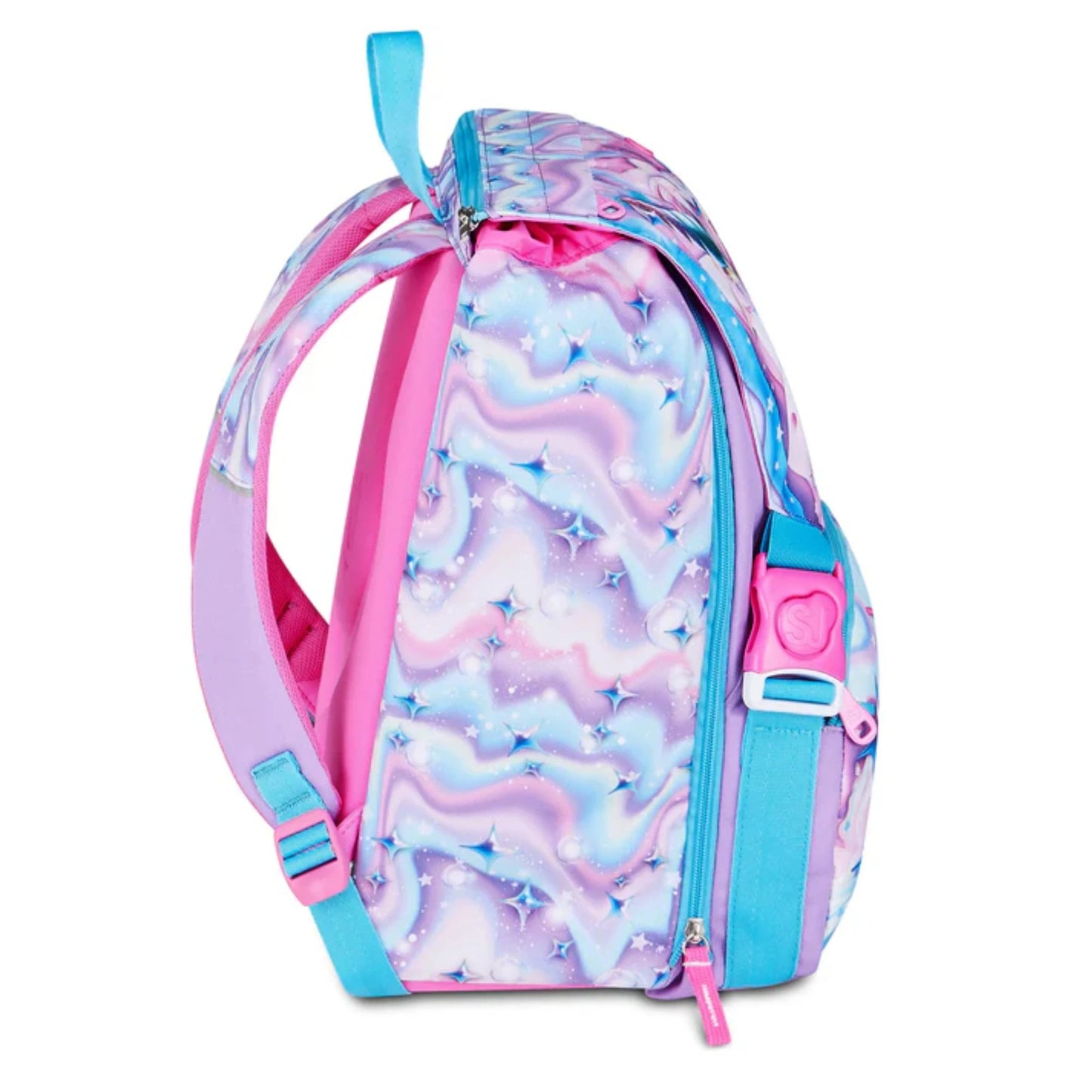 Zaino SJ Gang Estensibile Big LED Unicorn Girl con Occhi LED Unicorno Ricaricabili USB e Pattina Staccabile Fantasia Swirl Stelle Rosa Azzurro