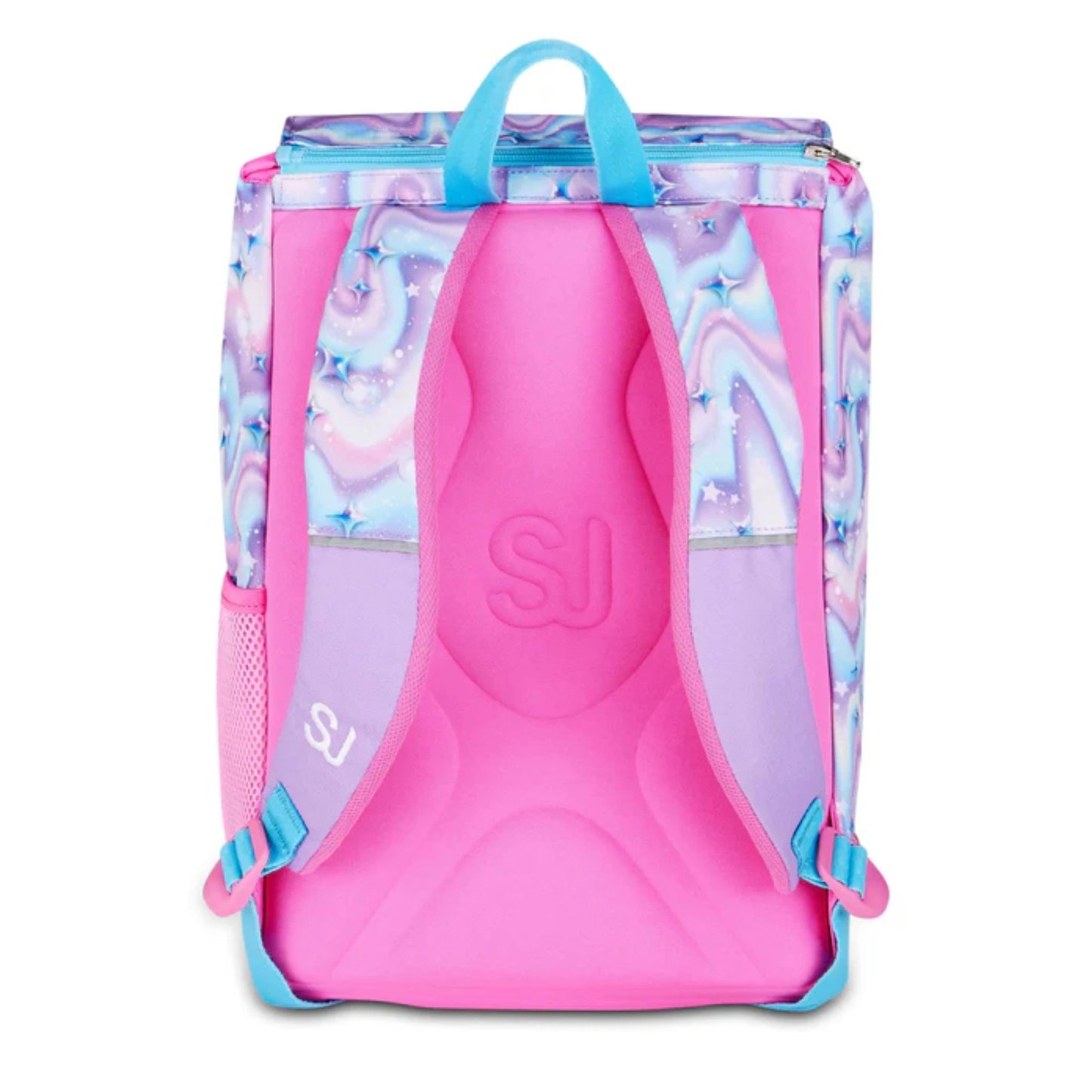 Zaino SJ Gang Estensibile Big LED Unicorn Girl con Occhi LED Unicorno Ricaricabili USB e Pattina Staccabile Fantasia Swirl Stelle Rosa Azzurro