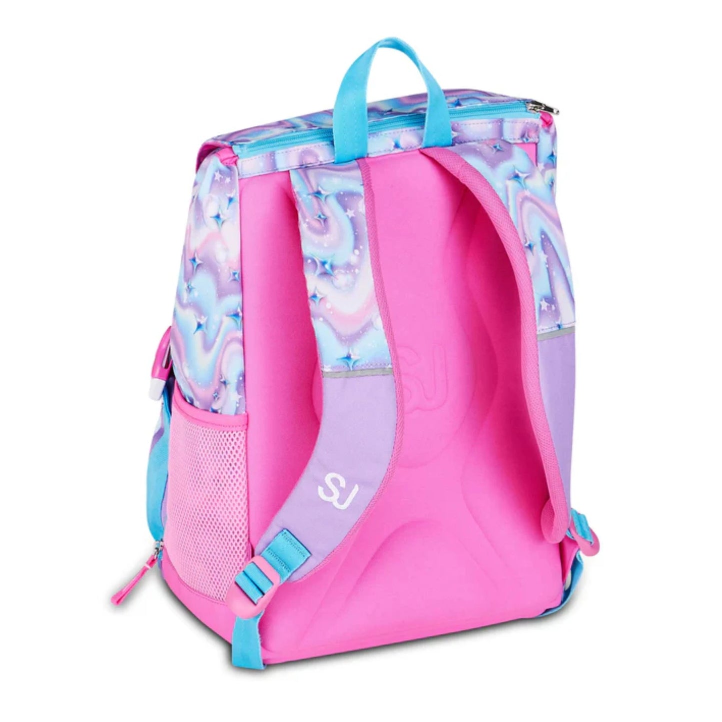 Zaino SJ Gang Estensibile Big LED Unicorn Girl con Occhi LED Unicorno Ricaricabili USB e Pattina Staccabile Fantasia Swirl Stelle Rosa Azzurro