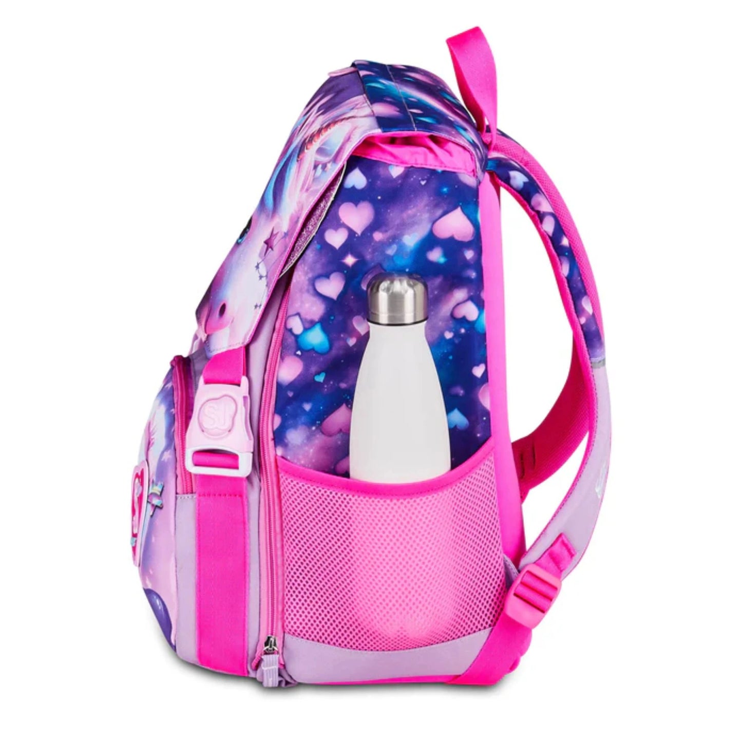 Zaino SJ Gang Estensibile Big Pixie Unicorn con Ali Glitter a Scomparsa Unicorno Alato Fantasia Galaxy Cuori Viola Rosa