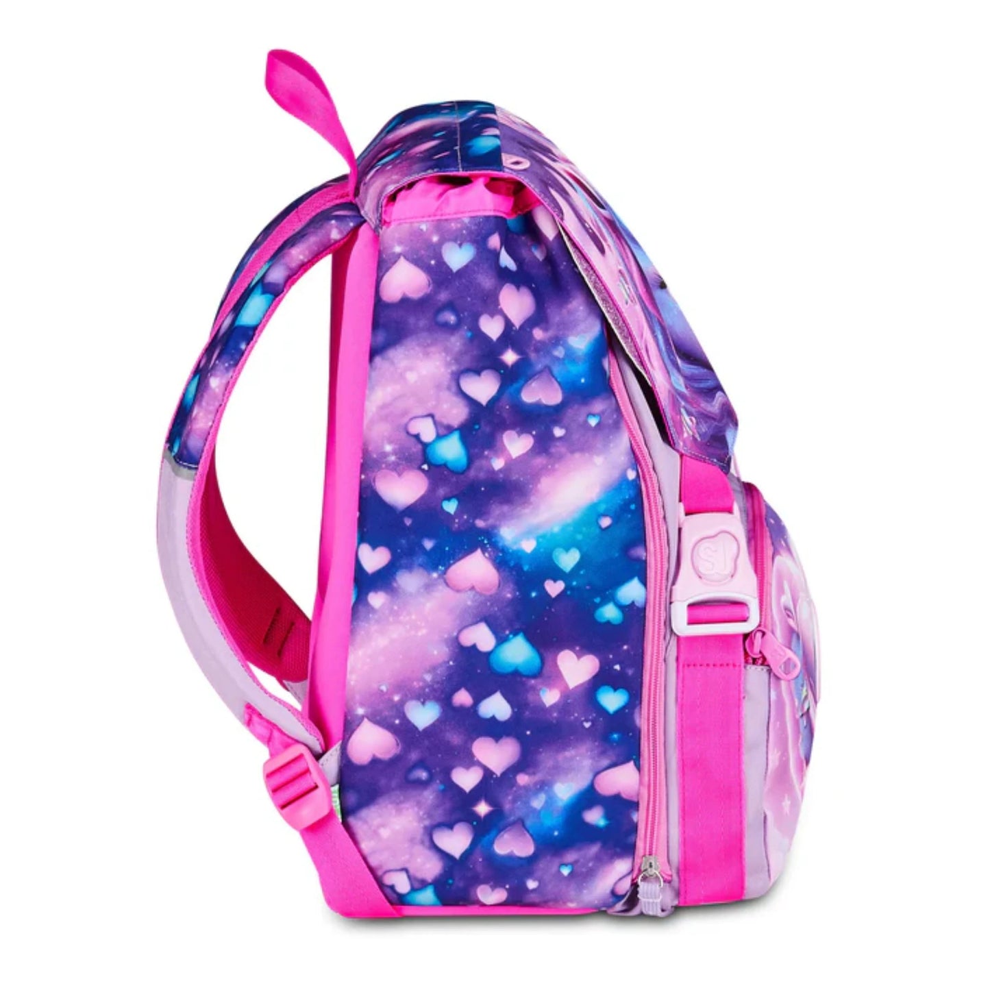 Zaino SJ Gang Estensibile Big Pixie Unicorn con Ali Glitter a Scomparsa Unicorno Alato Fantasia Galaxy Cuori Viola Rosa