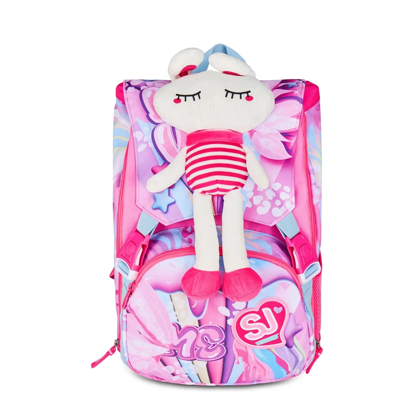 Zaino SJ Gang Estensibile Big Plushy Rabbit con Coniglietto Peluche e Orecchie Mobili ad Aria Fantasia Zebra Rosa Viola