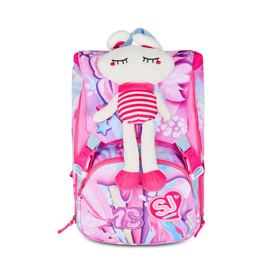 Zaino SJ Gang Estensibile Big Plushy Rabbit con Coniglietto Peluche e Orecchie Mobili ad Aria Fantasia Zebra Rosa Viola