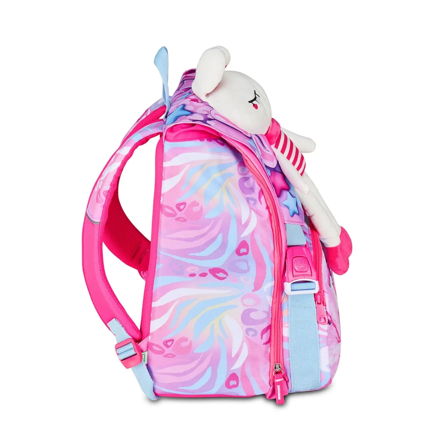 Zaino SJ Gang Estensibile Big Plushy Rabbit con Coniglietto Peluche e Orecchie Mobili ad Aria Fantasia Zebra Rosa Viola