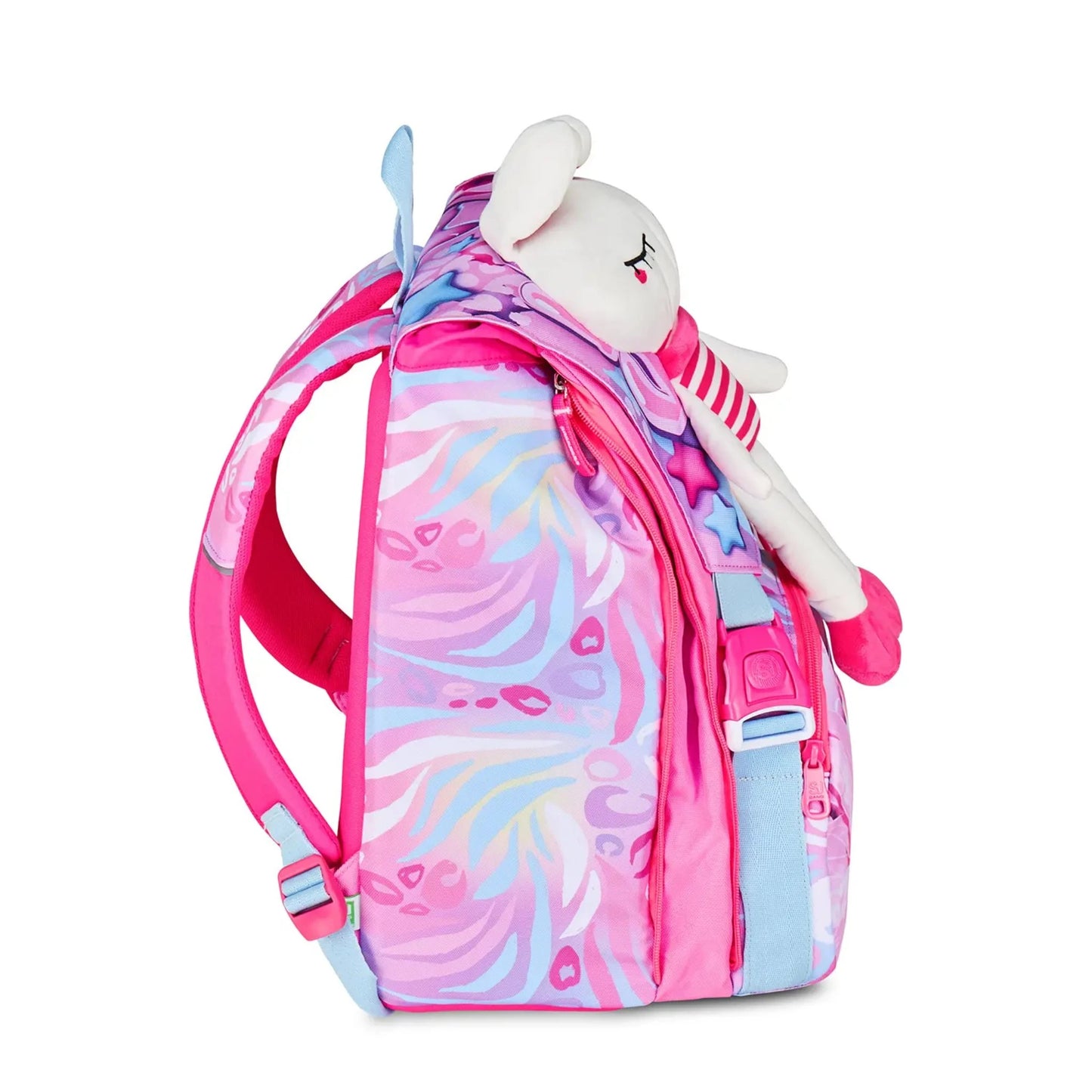 Zaino SJ Gang Estensibile Big Plushy Rabbit con Coniglietto Peluche e Orecchie Mobili ad Aria Fantasia Zebra Rosa Viola