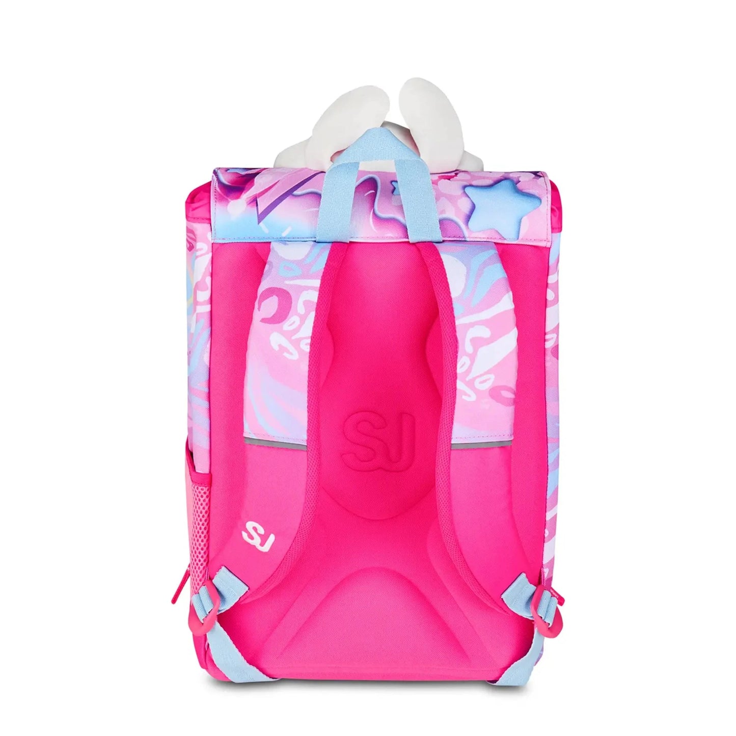 Zaino SJ Gang Estensibile Big Plushy Rabbit con Coniglietto Peluche e Orecchie Mobili ad Aria Fantasia Zebra Rosa Viola