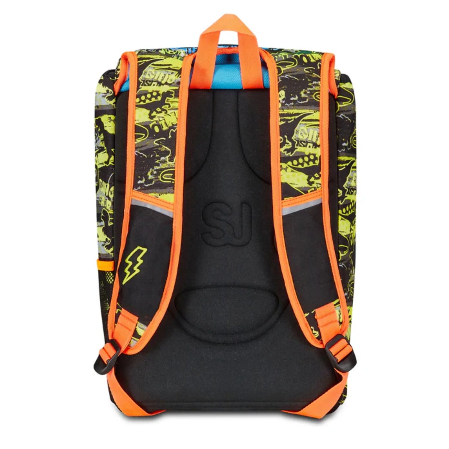 Zaino SJ Gang Estensibile Big Rexme con Bocca T-Rex che si Apre Fantasia Dinosauri Verde Lime Arancio