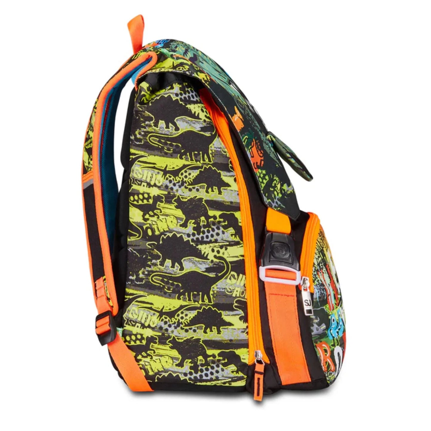 Zaino SJ Gang Estensibile Big Rexme con Bocca T-Rex che si Apre Fantasia Dinosauri Verde Lime Arancio