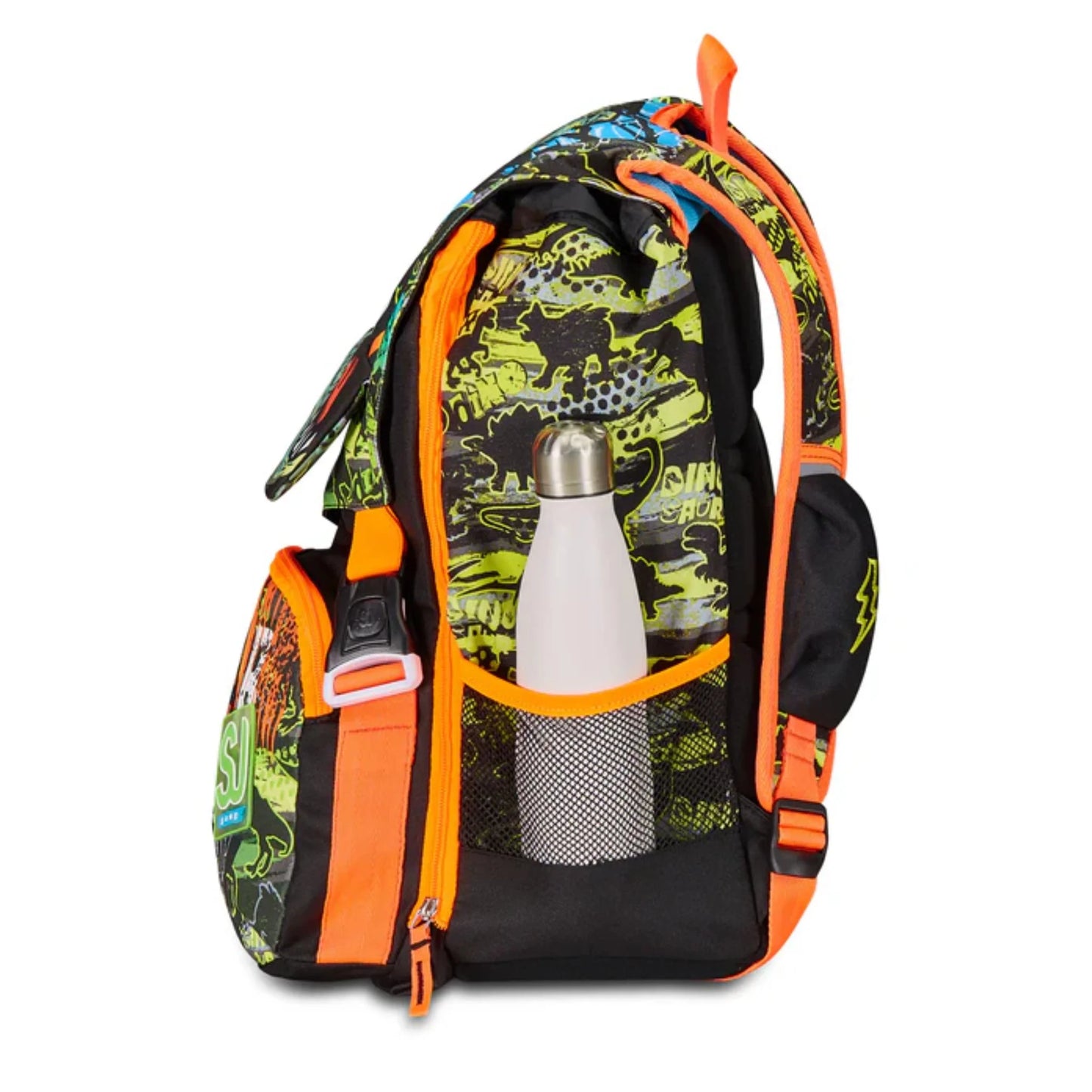 Zaino SJ Gang Estensibile Big Rexme con Bocca T-Rex che si Apre Fantasia Dinosauri Verde Lime Arancio