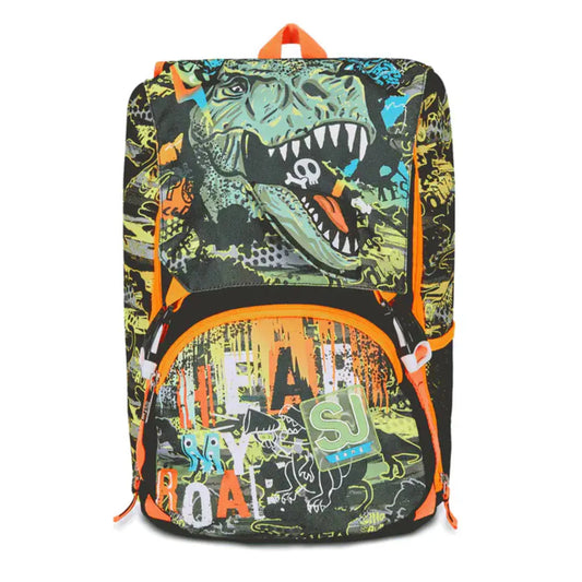 Zaino SJ Gang Estensibile Big Rexme con Bocca T-Rex che si Apre Fantasia Dinosauri Verde Lime Arancio