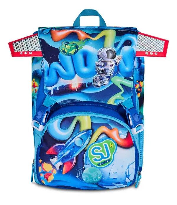 Zaino SJ Gang Estensibile Big Space Ride con Ali a Scomparsa e Astronauta 3D Fantasia Spaziale Blu