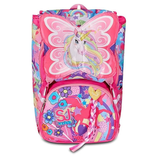 Zaino SJ Gang Estensibile Big Unibraid con Ali Farfalla in Satin e Treccia Multicolor Fantasia Unicorni Rainbow Multicolor