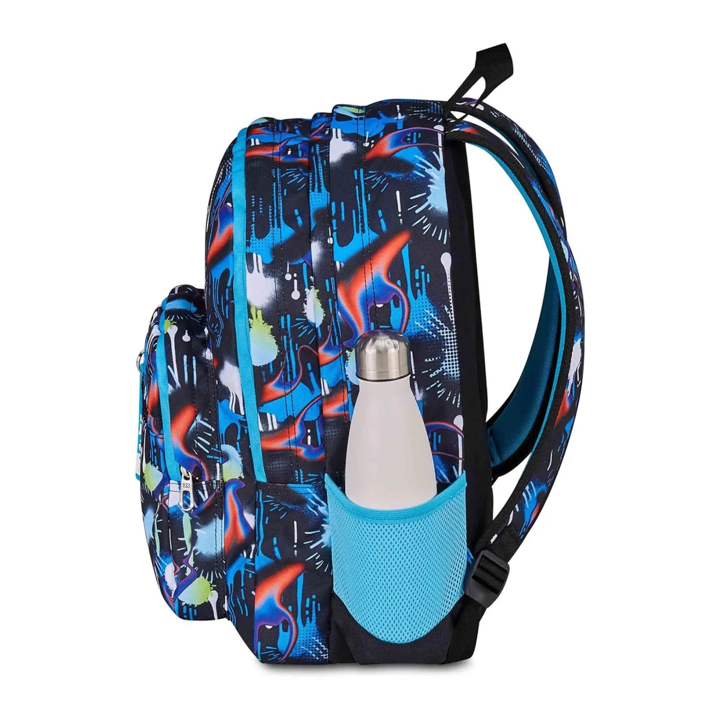 Zaino SJ Gang Ever Fluid Game Doppio Scomparto con Pallone 3D e Charm Staccabile Fantasia Graffiti Blu Neon