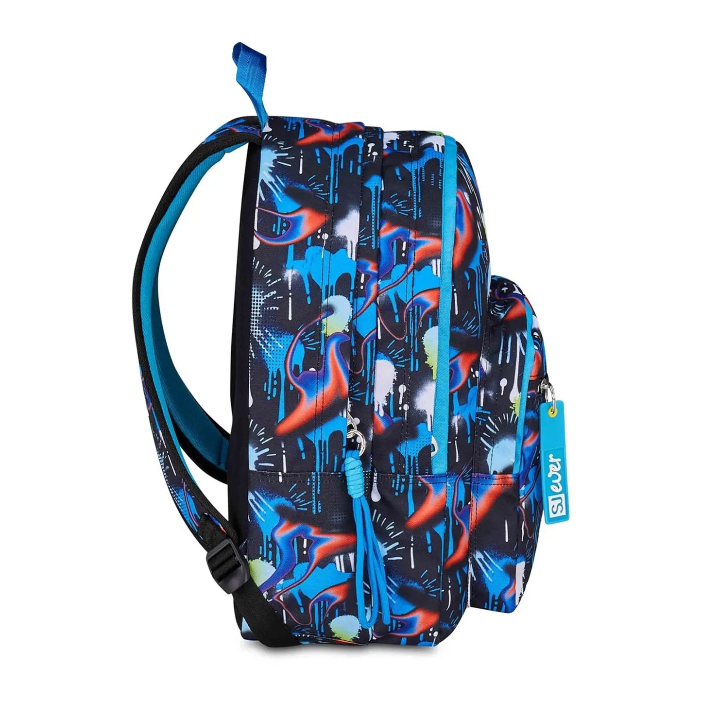 Zaino SJ Gang Ever Fluid Game Doppio Scomparto con Pallone 3D e Charm Staccabile Fantasia Graffiti Blu Neon