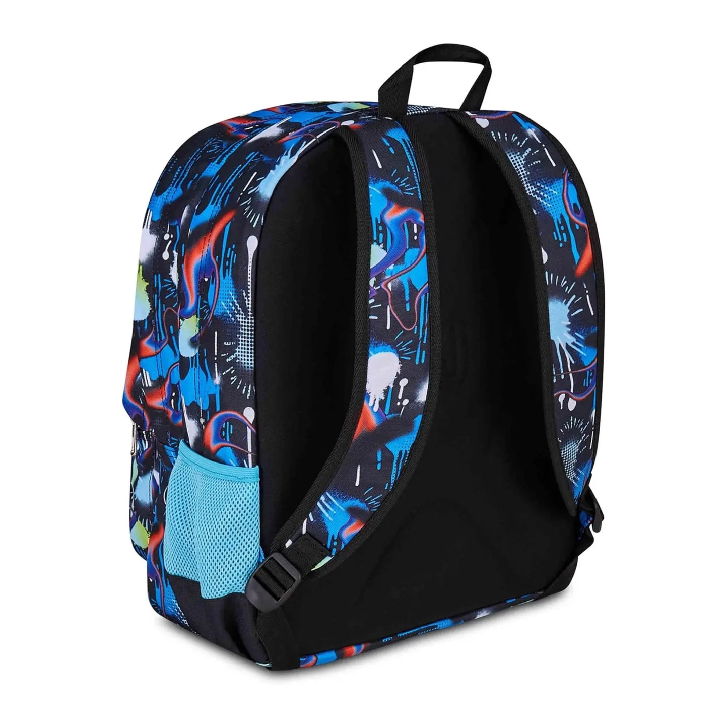 Zaino SJ Gang Ever Fluid Game Doppio Scomparto con Pallone 3D e Charm Staccabile Fantasia Graffiti Blu Neon
