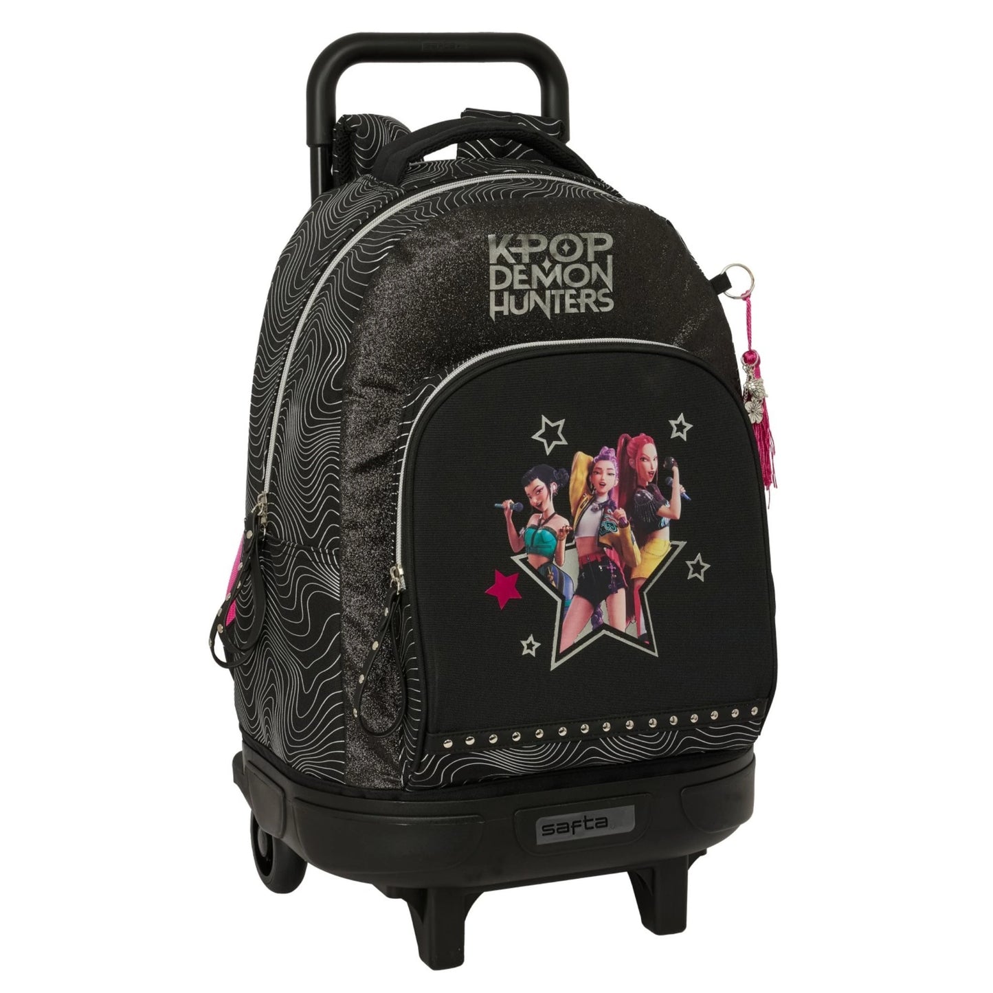 K-Pop Demon Hunters Energy Huntrix Trolley Backpack with Removable Wheels Black Safta Pattern